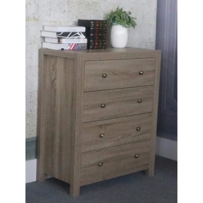 Brown Finish 4 Drawers Chest With Brass Knob
