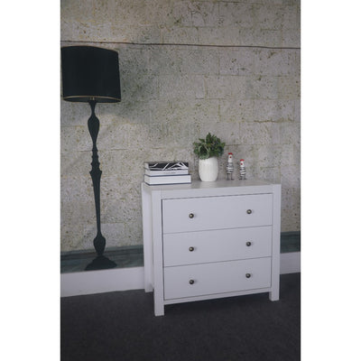 Shiny White Finish 3 Drawers Chest With Metal Glides
