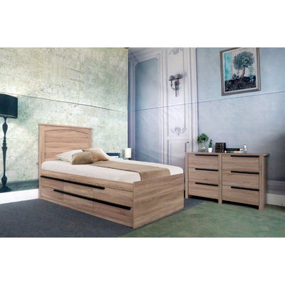 Contemporary style Brown Finish Twin Size Chest Bed With 6 Drawers.