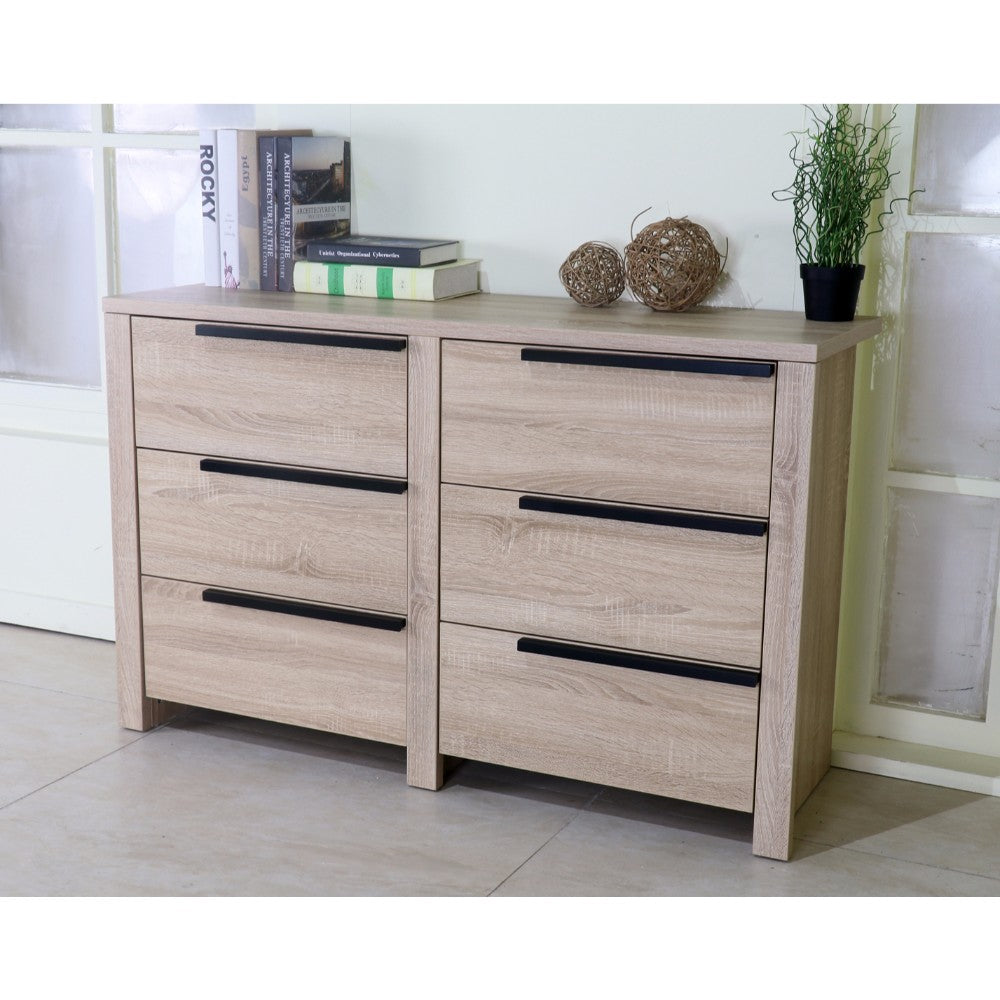 Spacious Brown Finish Dresser With 6 Drawers On Metal Glides.