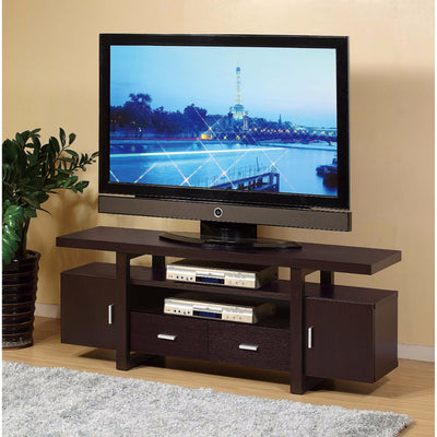 Elegant TV Stand With Metal Glide Drawers, Brown