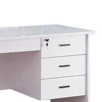 Modern Office Desk With Three Locking Drawers, White