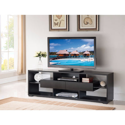 Elegant TV Stand With Shelves And Drawers, Black