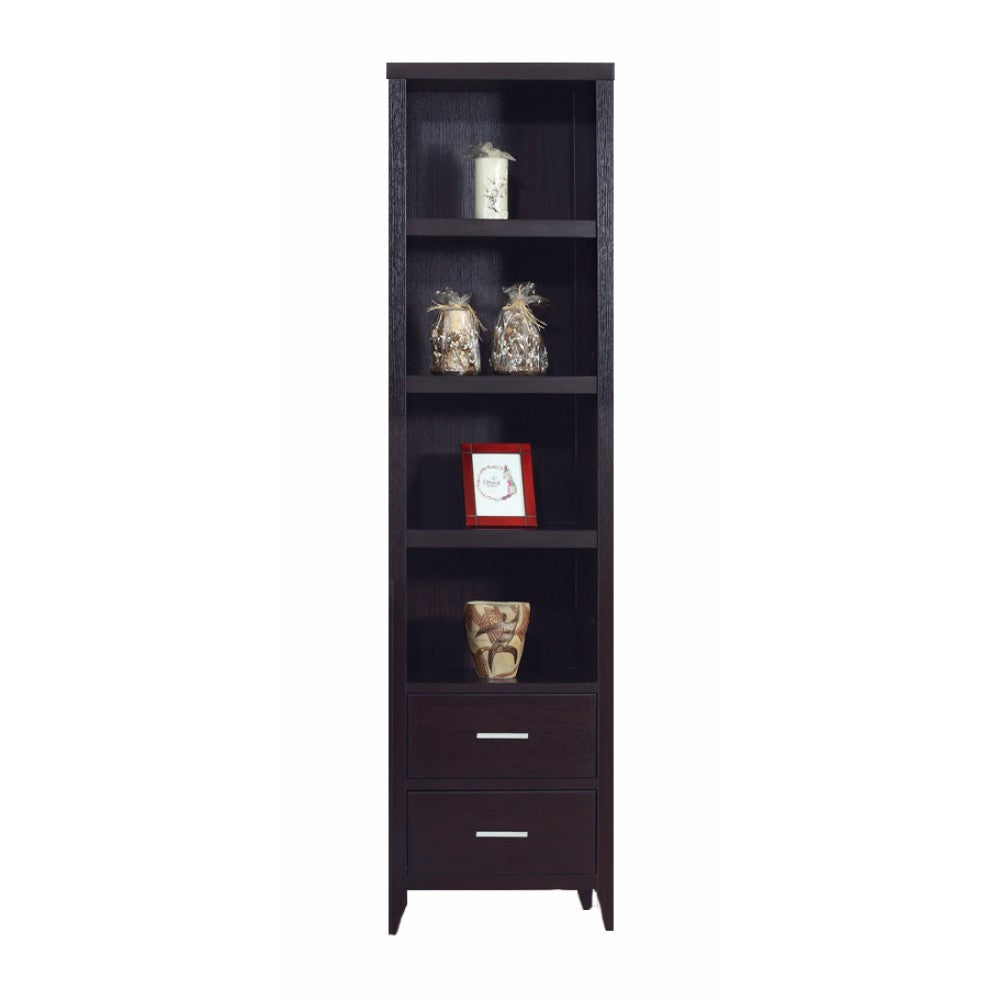 Well- Designed Media Tower With Display Shelves, Dark Brown