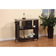 Contemporary Style Kitchen Cart With Faux Marble Top & 2 Drawers