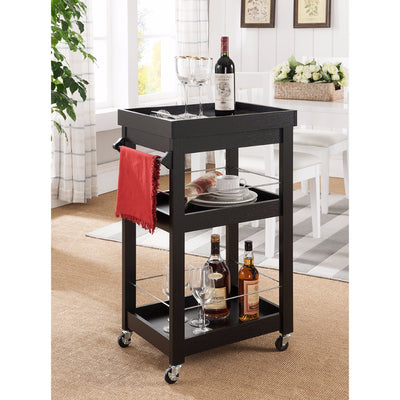 Contemporary Style Wine Cart With Two Shelves, Black