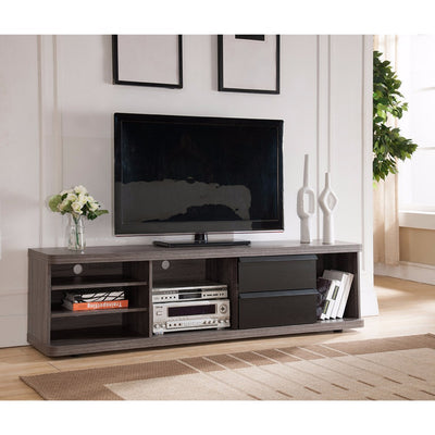Spacious Adorning TV Stand With Hidden Legs, Black and Gray
