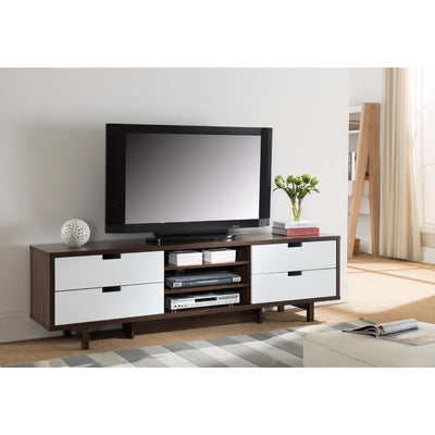 Dual Tone TV Stand With Cutout Handle Drawers, Brown and White