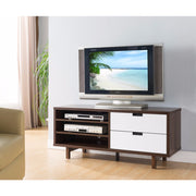 Two Toned Compact TV Stand With Display Decks, Dark Brown and White