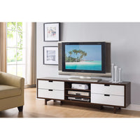 Sophisticatedly Designed TV Stand With Four Drawers, Dark Brown and White