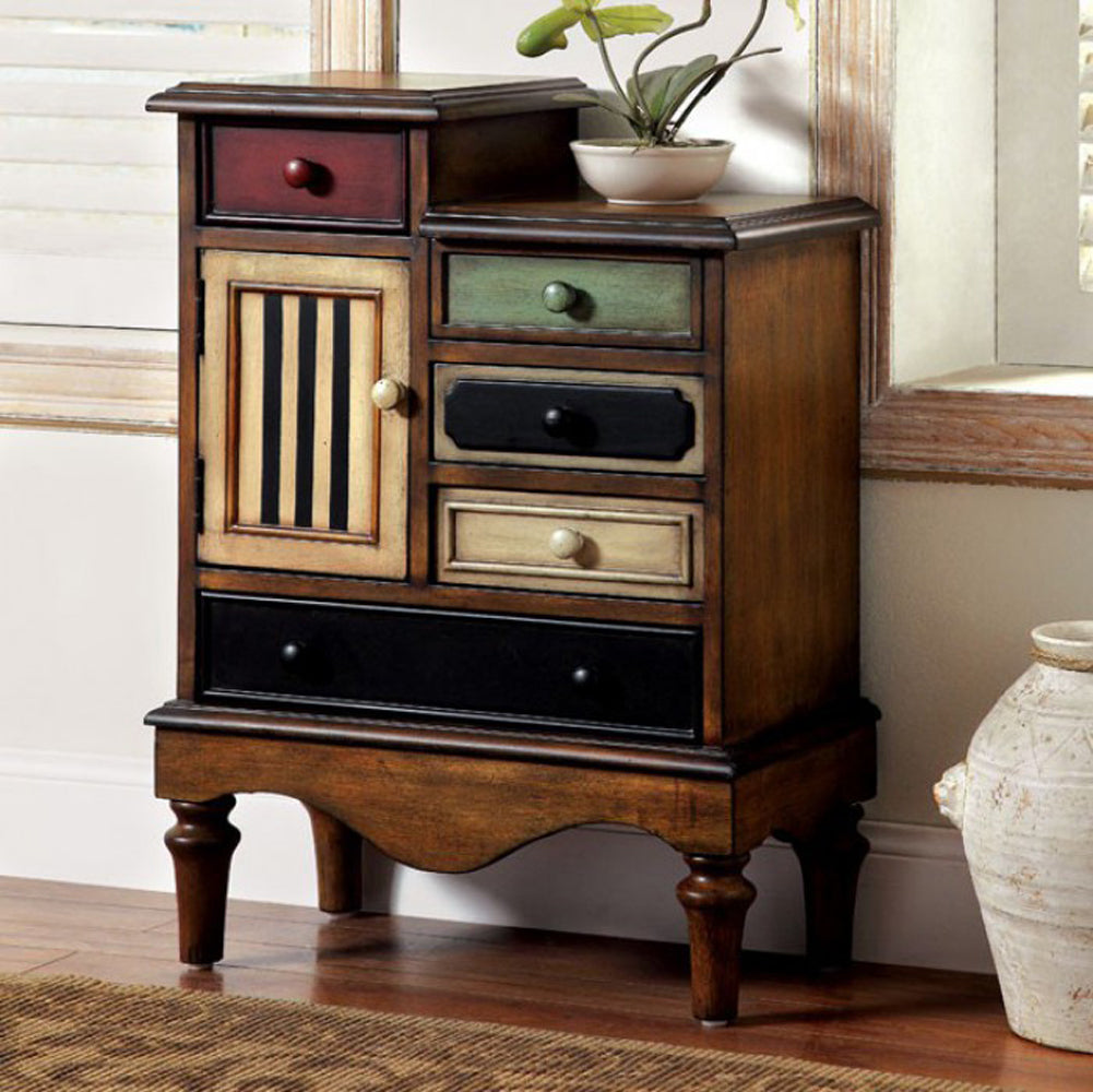 Vintage Style Accent Chest With 5 Drawers, Walnut Brown