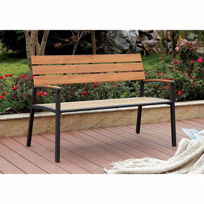 Transitional Style Patio Bench, Oak