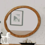 Wall Mounted Oval Mirror In Oak Finish