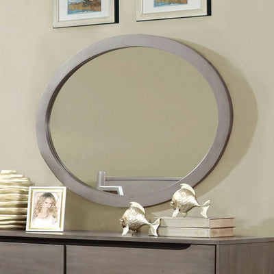 Chic Wooden Oval Mirror, Gray