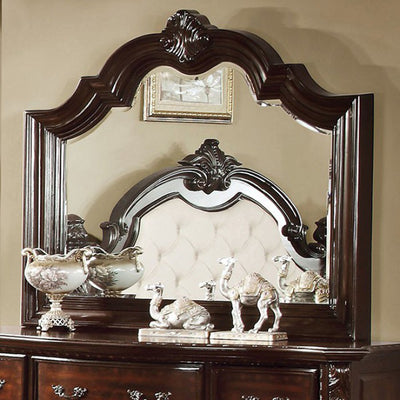 Baroque Style Mirror In Brown Cherry Finish