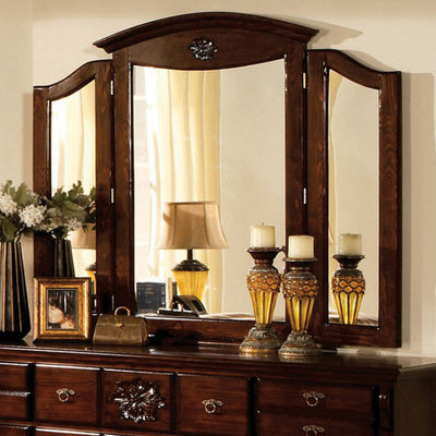 Traditional Style Tri-Fold Mirror , Dark Pine