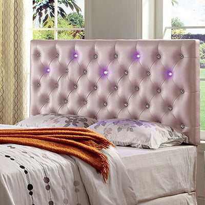 Upholstered King Bed Headboard With Led Lighting, Pink