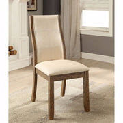 Contemporary Side Chair, Oak & Beige, Set Of 2