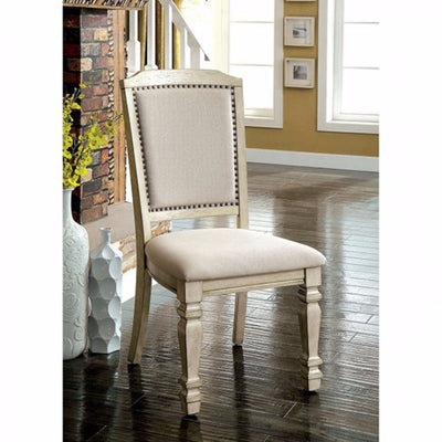 Transitional Side Chair, Antique White, Set Of Two