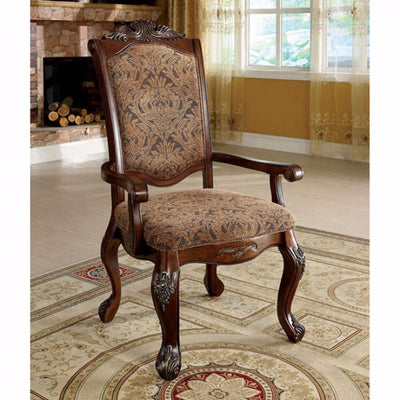 Traditional Arm Chair, Antiqued Cherry Finish, Set Of Two