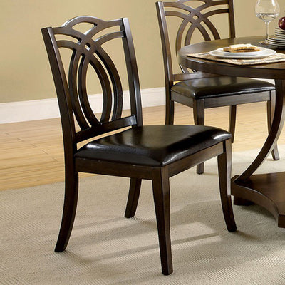 Side Chair With Black Seat, Brown Finish, Set Of 2