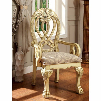 Traditional Arm Chair, Cream Finish, Set Of 2