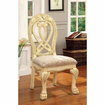 Traditional Side Chair, Cream Finish, Set Of 2