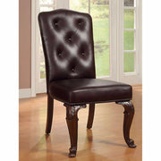 Side Chair With Leather Upholstery, Brown Cherry, Set Of 2