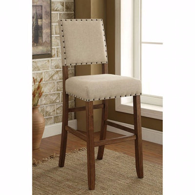 Rustic Bar Chair In Ivory Linen, Set Of 2