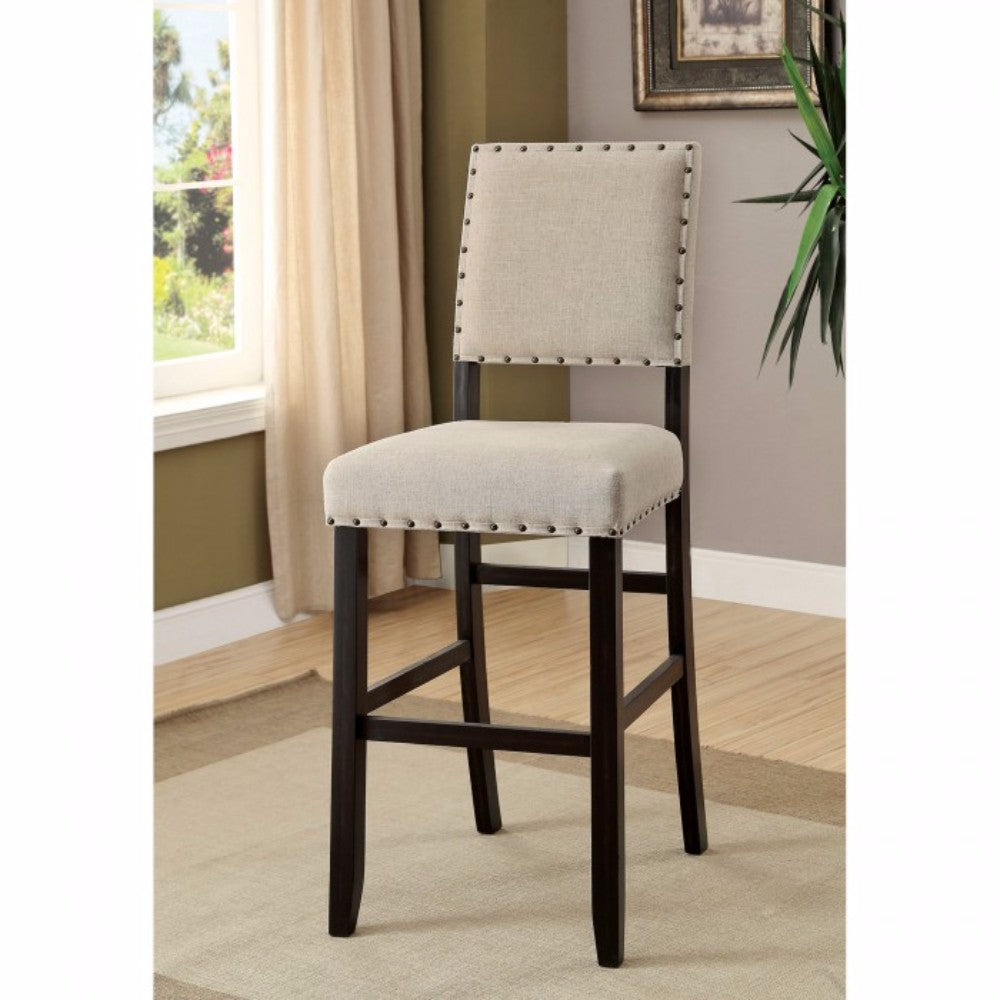 Rustic Bar Chair In Ivory Linen, Black Set Of 2