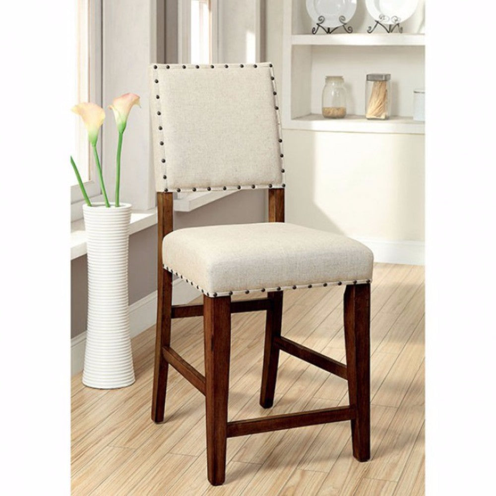 Rustic Counter Height Chair In Ivory Linen, Set Of 2