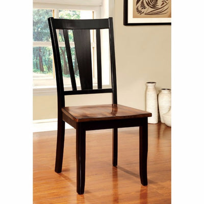 Side Chair Withwooden Seat, Cherry & Black Finish, Set Of 2