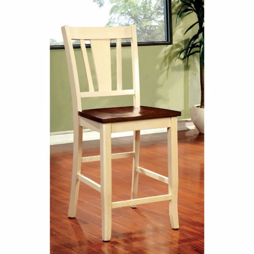Counter Height Chair Withwooden Seat, Cherry & White Finish