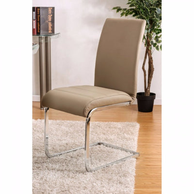 Contemporary Side Chair, Chrome & Champagne, Set Of 2