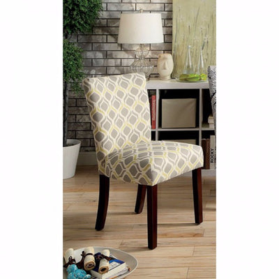 Contemporary Side Chair, Yellow And Gray Ogee Pattern, Set Of 2