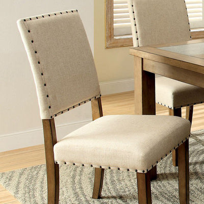 Side Chair With Ivory Flax Fabric, Natural Tone , Set Of 2