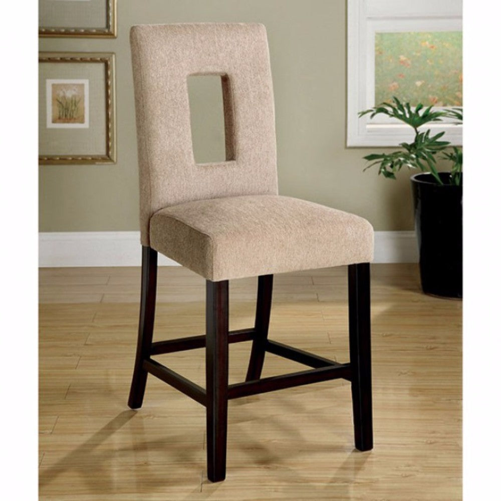 Counter Height Chair With Fabric, Espresso, Set Of 2