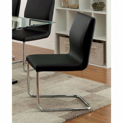 Contemporary Side Chair With Black Pu, Set Of 2