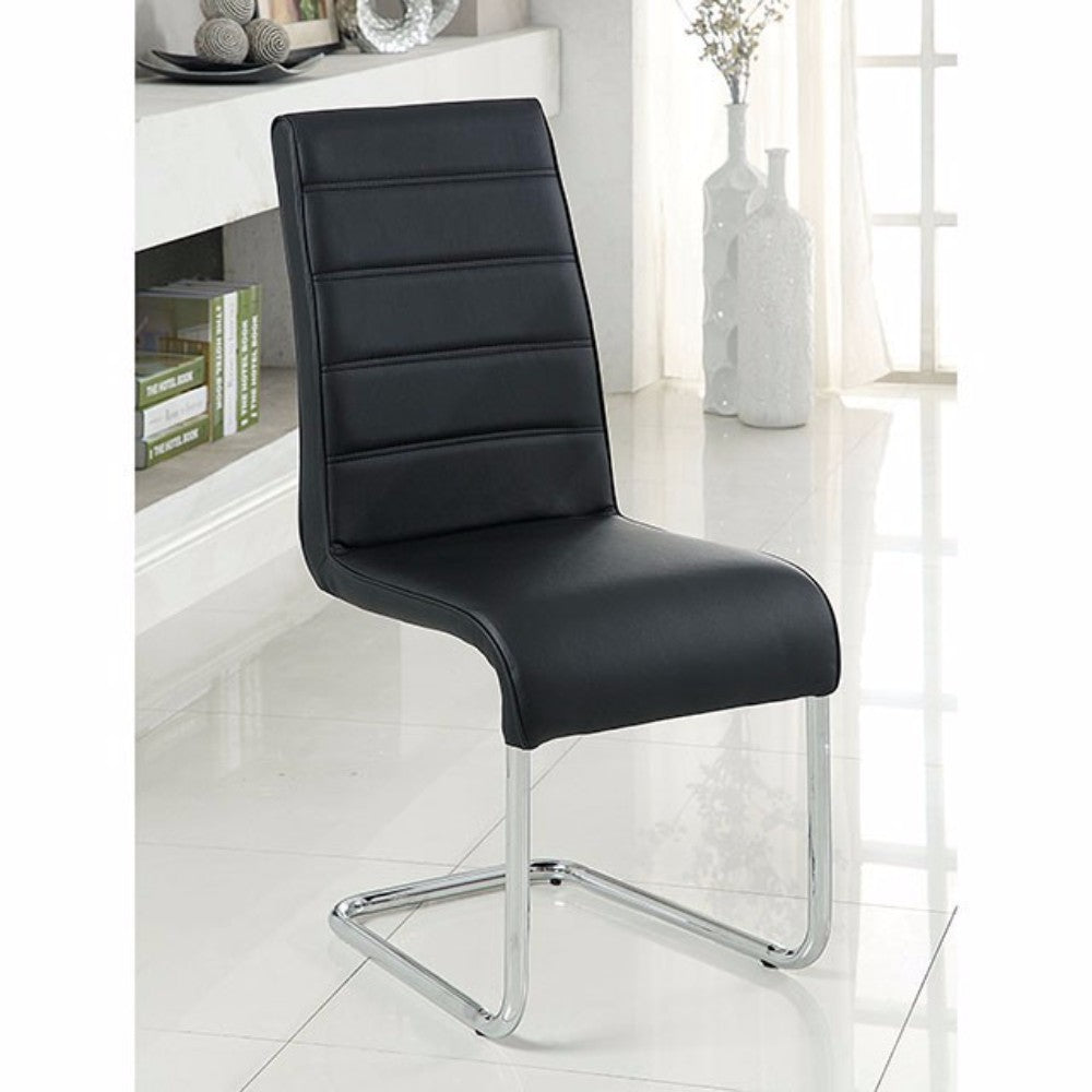 Contemporary Side Chair With Steel Tube, Black Finish, Set Of 2