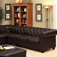 Stanford II Traditional Couch Armless Chair, Brown Leatherette