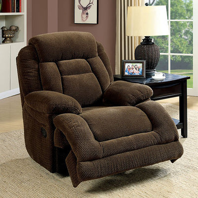 Transitional Glider Recliner Single Chair, Dark Brown Finish