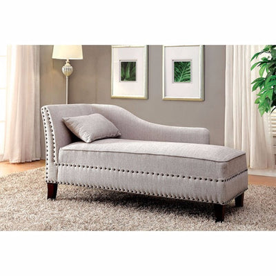 Contemporary Beige Linen-Like Fabric Chaise