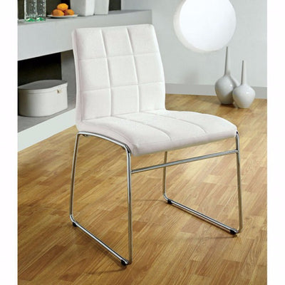 Contemporary Side Chair With Steel Tube, White Finish, Set Of 2