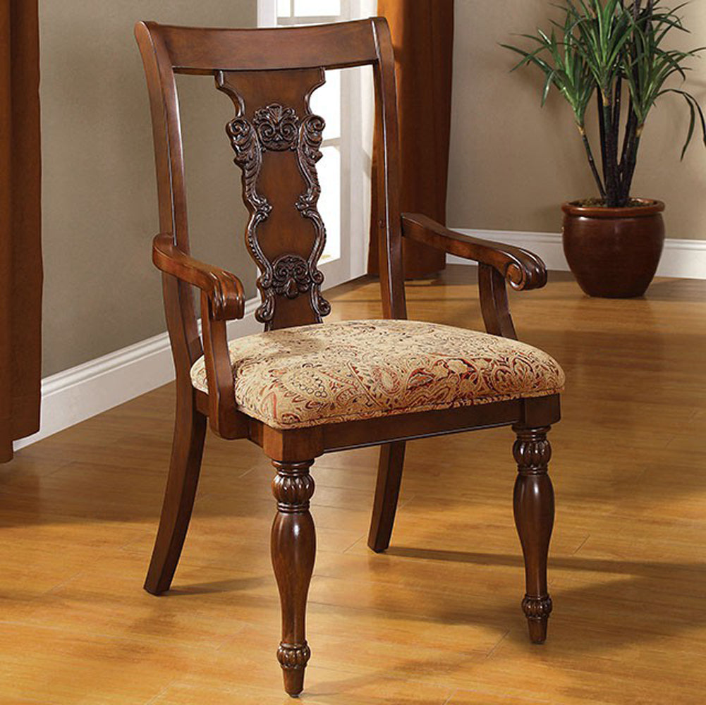 Traditional Seymour Arm Chair, Dark Oak Finish, Set Of 2