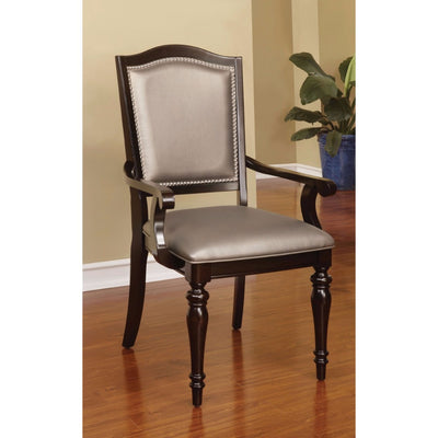 Transitional Arm Chair With Pvc, Dark Walnut, Set Of 2