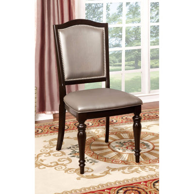 Transitional Side Chair With Pvc, Dark Walnut, Set Of 2