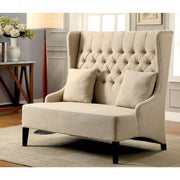 Contemporary Loveseat With Tufted High Back, Ivory Flax Fabric