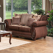 Traditional Style Love Seat With Foam Cushion, Brown