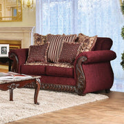 Traditional Style Fabric & Leatherette Love Seat, Wine