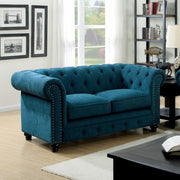 Traditional Style Love Seat With Nail Trim, Blue